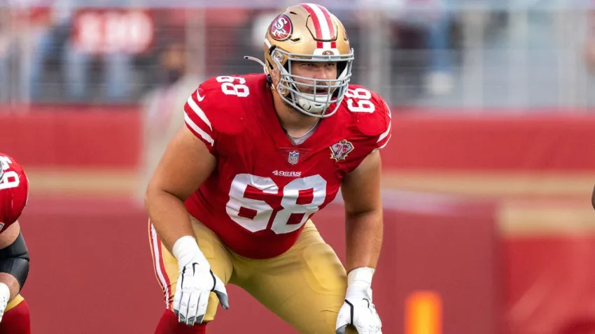 August 14, 2021; Santa Clara, California, USA; San Francisco 49ers offensive tackle Colton McKivitz (68) during the first quarter against the Kansas City Chiefs at Levi’s Stadium. Mandatory Credit: Kyle Terada-USA TODAY Sports