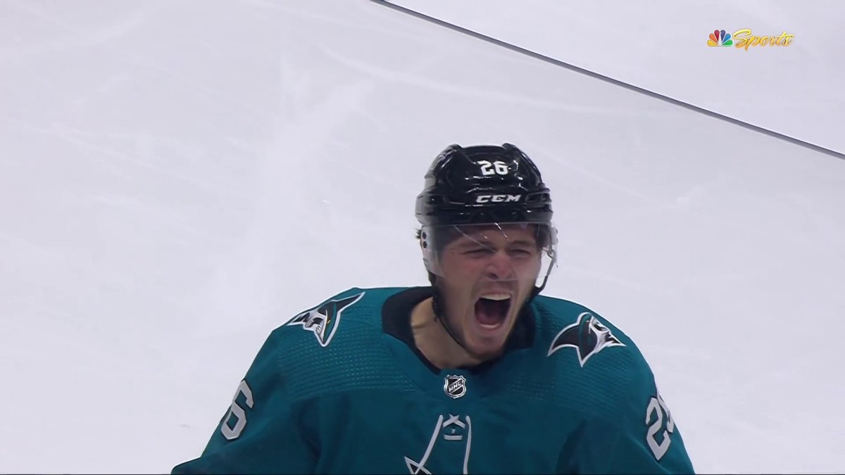 Jasper Weatherby’s first NHL goal in Sharks debut ties game vs. Jets