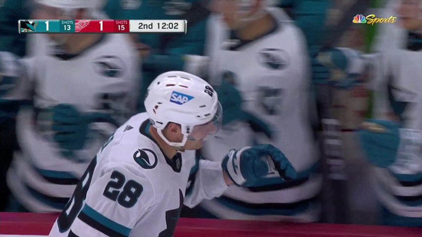 Meier scores slick wrap-around goal to tie Red Wings 1-1