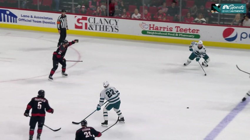 Sharks score first vs. Canes on Lindblom deflection