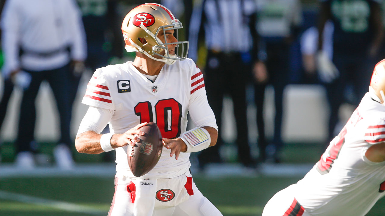 <p class="MsoNormal">Garoppolo had a sub-standard game, as the 49ers’ passing game never looked remotely sharp. For as many times as Seattle brought blitzes, Garoppolo was never able to make them pay for having fewer players in coverage. Garoppolo completed 11 of 16 passes for 84 yards and a costly interception to former 49ers defensive back D.J. Reed. Garoppolo was also sacked three times for minus-23 yards.</p>
<p class="MsoNormal">Nick Mullens entered and got the 49ers’ offense moving. He put together a nice final quarter, completing 18 of 25 for 238 yards with two TDs and no interceptions.</p>
<p class="MsoNormal"><strong>Grade: D-minus</strong></p>