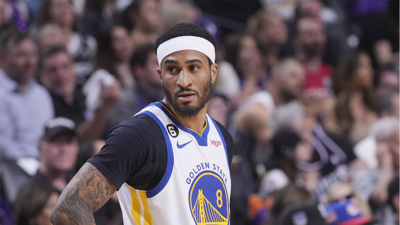 Gary Payton II of the Golden State Warriors looks on against the News  Photo - Getty Images