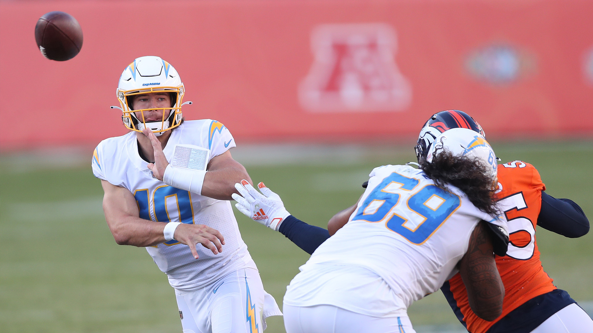 <p><strong>Line: </strong>Chargers -1.5</p>

<p>Vegas isn't sold on the 2020 Raiders. A win over the Browns in a windstorm doesn't earn you a lot of points.</p>

<p>The Chargers have blown four-straight 16-point leads as Anthony Lynn continues to prove he should find a new line of work. This is a kitchen-sink game for the Chargers. Their defense can play better and the Raiders' secondary won't hold up against Justin Herbert and the Bolts' weapons.</p>

<p><strong>Line: </strong>Chargers 28, Raiders 24</p>
