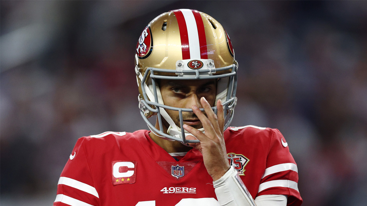 Jimmy Garoppolo looking over his shoulder ahead of 49ers game vs