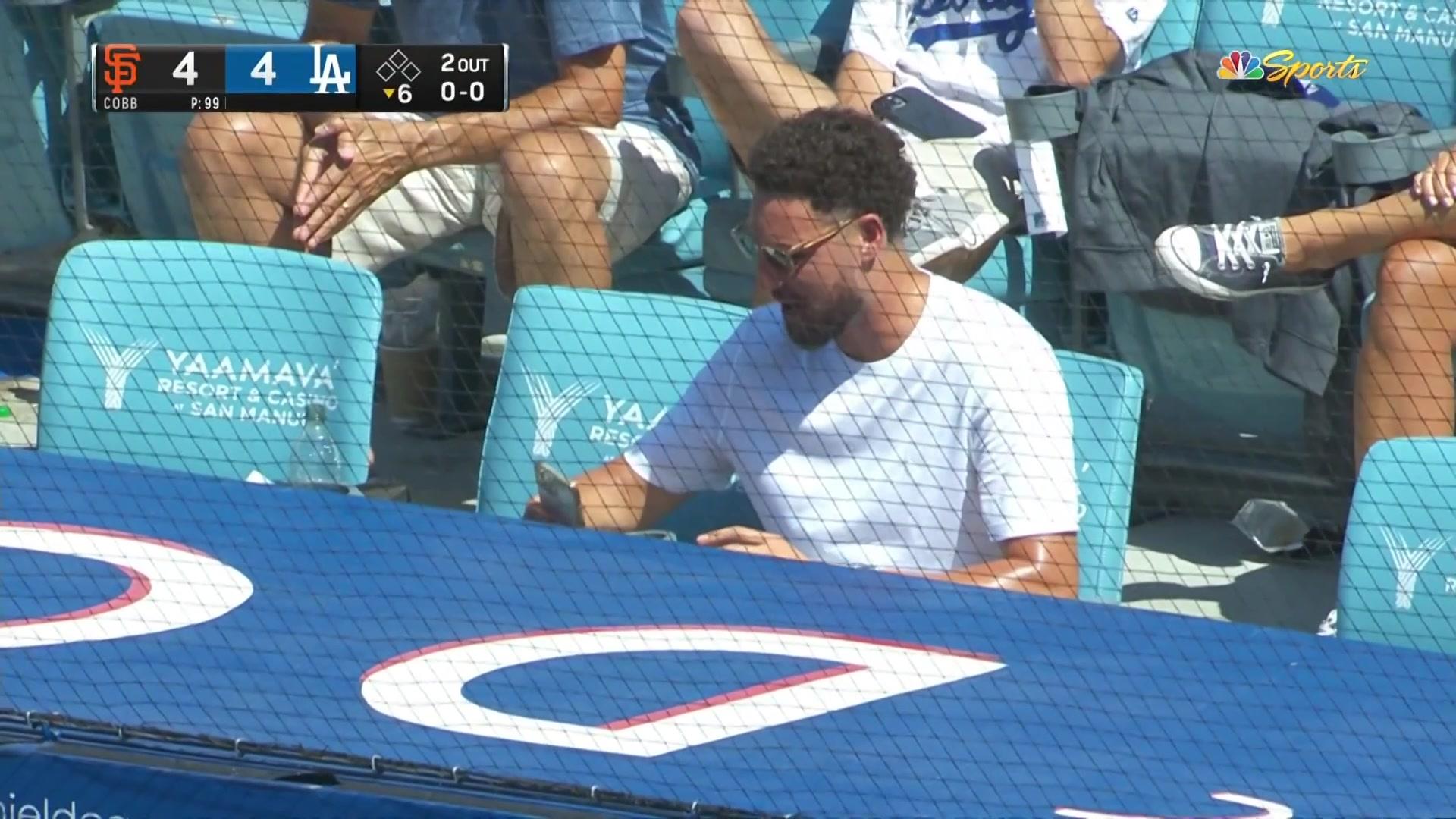 Klay Thompson chugs beer at Dodgers-Giants game while watching