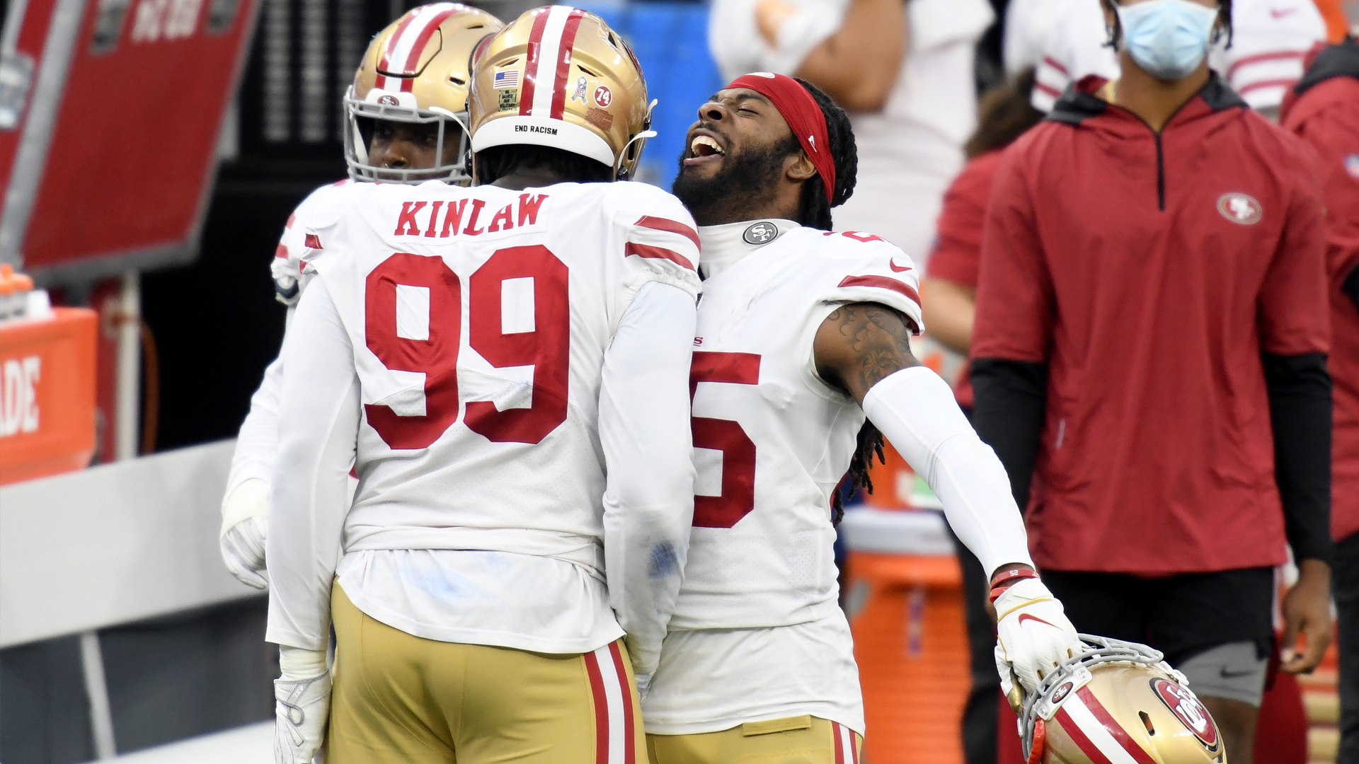 <p>The defensive front and the coverage on the back end were very good throughout the game. Goff threw for 198 yards with no touchdowns and two interceptions. Hyder had two sacks, giving him a team-leading 7.5 for the season.</p>

<p>Rookie defensive tackle Javon Kinlaw had a pick-six on a play in which Givens hit Goff as he was throwing. Richard Sherman returned to the lineup and had a first-half interception.</p>

<p><strong>Grade: A</strong></p>
