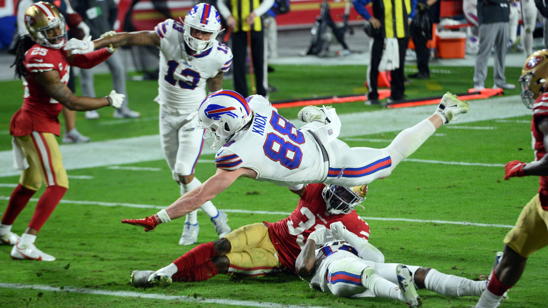 <p>The 49ers stopped the Bills on downs with a goal-line stand to end the first drive of the game. They recovered a fumble on Buffalo’s second possession.</p>

<p>Then, it was touchdown, touchdown, field goal, touchdown, field goal, touchdown. The Bills got on a roll, and the 49ers had no answers to slow them down.</p>

<p><strong>Grade: D</strong></p>
