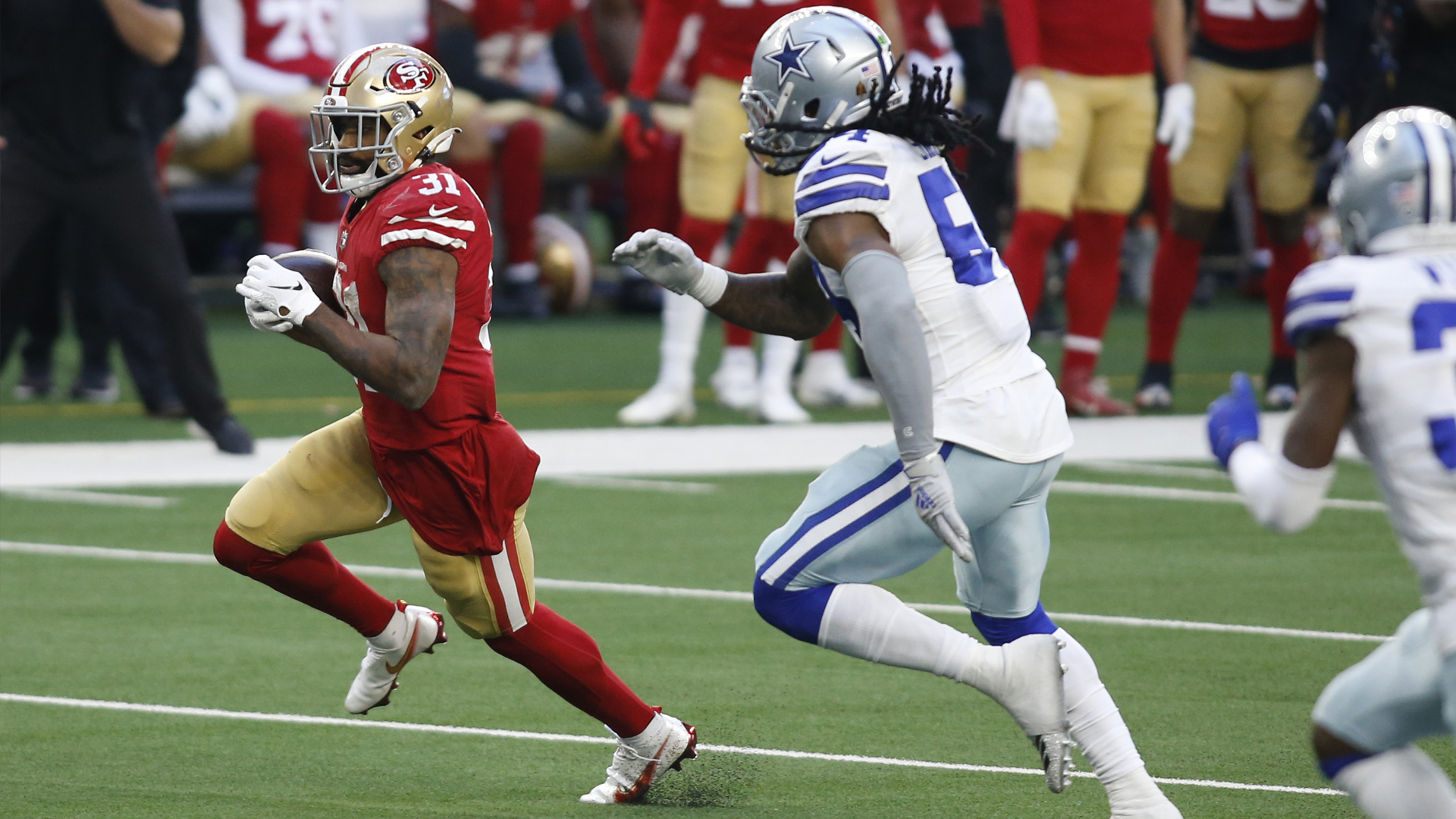 Pollard scores 2 with Elliott out, Cowboys beat 49ers 41-33