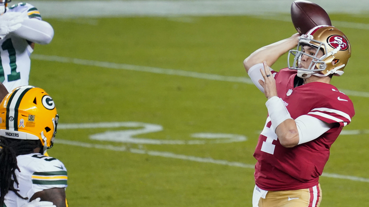 <p>Nick Mullens made his third start of the season, and this was a rough one. Justin Skule had a difficult time at left tackle, filling in for Trent Williams.</p>
<p>Richie James was 50-50 to play when the week began due to an ankle injury. He looked like the team’s only NFL-caliber receiver in uniform. James caught nine passes for 184 yards and one touchdown.</p>
<p>Mullens ended up completing 22 of 35 pass attempts for 291 yards with one touchdown and one interception.</p>
<p><strong>Grade: D-plus</strong></p>