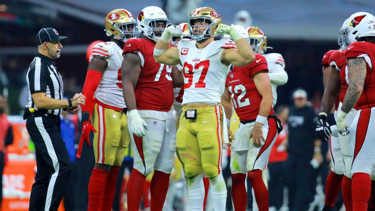 Nick Bosa sacks Colt McCoy to end first half in Mexico City