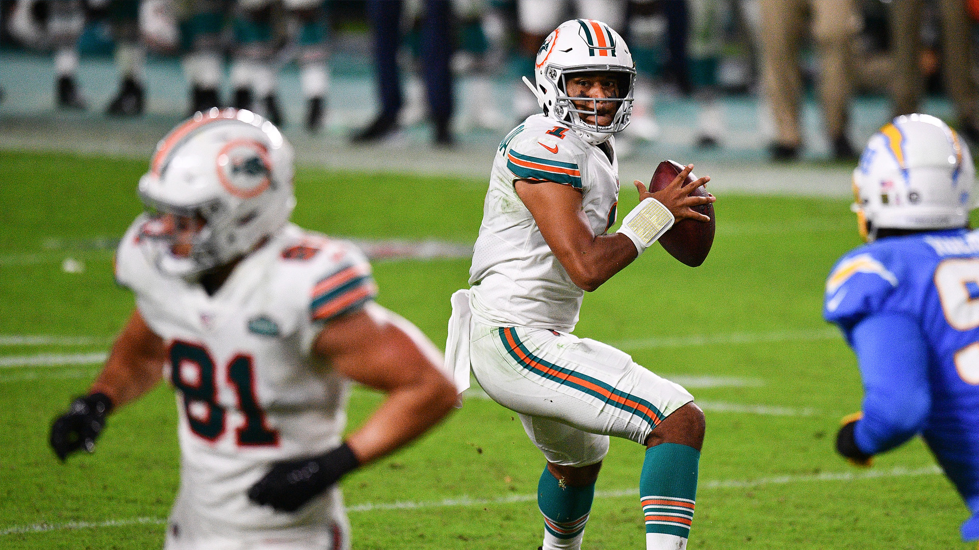 <p><strong>Line: </strong>Dolphins -3</p>

<p>Tua Tagovailoa is 3-0 as a starter and has thrown five touchdowns and no interceptions in wins over the Rams, Cardinals and Chargers.</p>

<p>He's bound to have his welcome to the NFL game soon enough, but that won't come against a Broncos team that looked like it had given up against the Raiders.</p>

<p>Ride the Fins against Drew Lock.</p>

<p><strong>Pick: </strong>Dolphins 23, Broncos 17</p>
