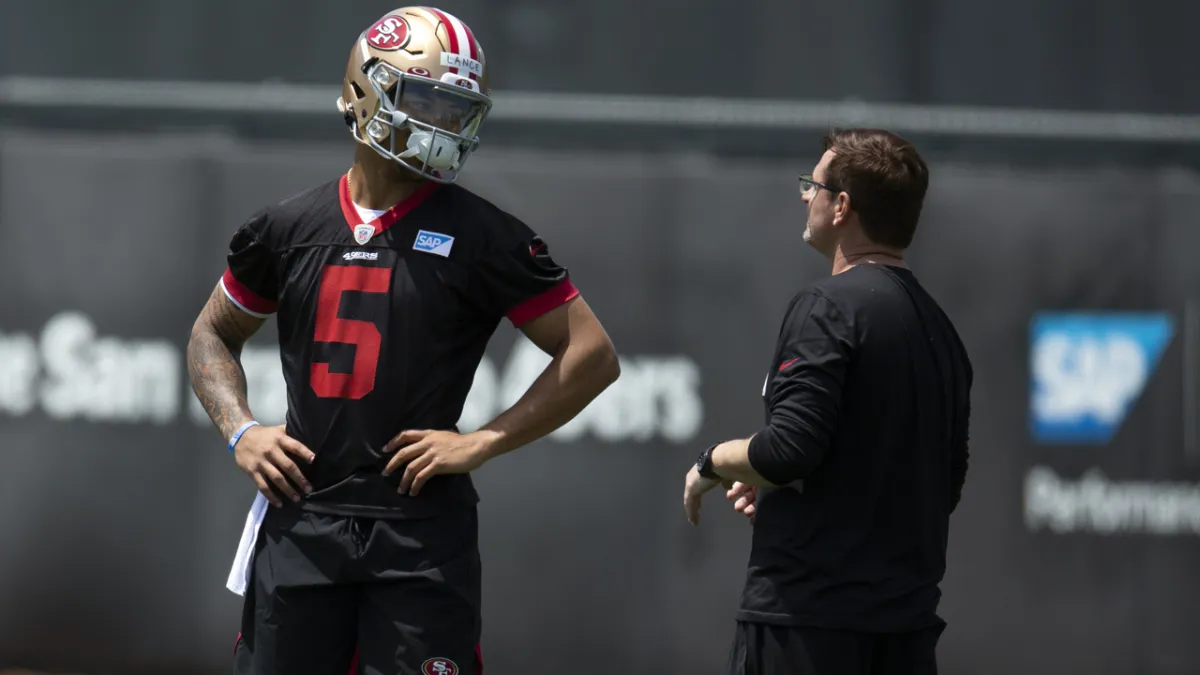 San Francisco 49ers OC Mike McDaniel happy with Trey Lance development