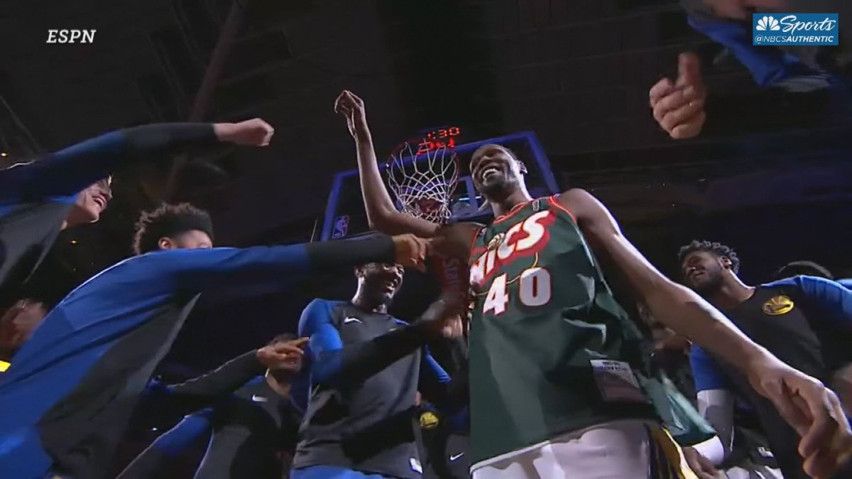Kevin Durant Wears Sonics Shawn Kemp Jersey During Introductions