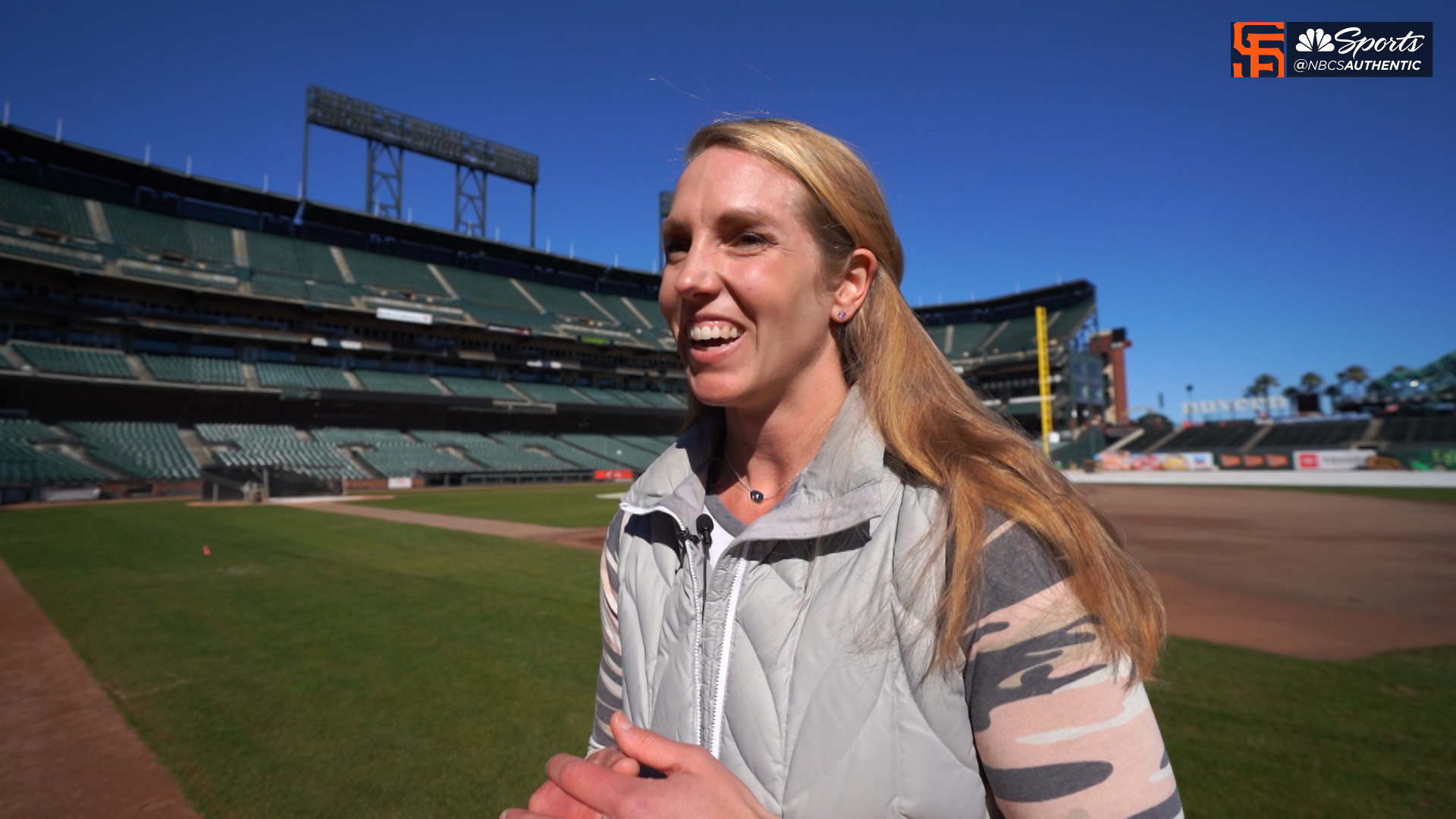 Assistant coach Alyssa Nakken interviews for San Francisco Giants
