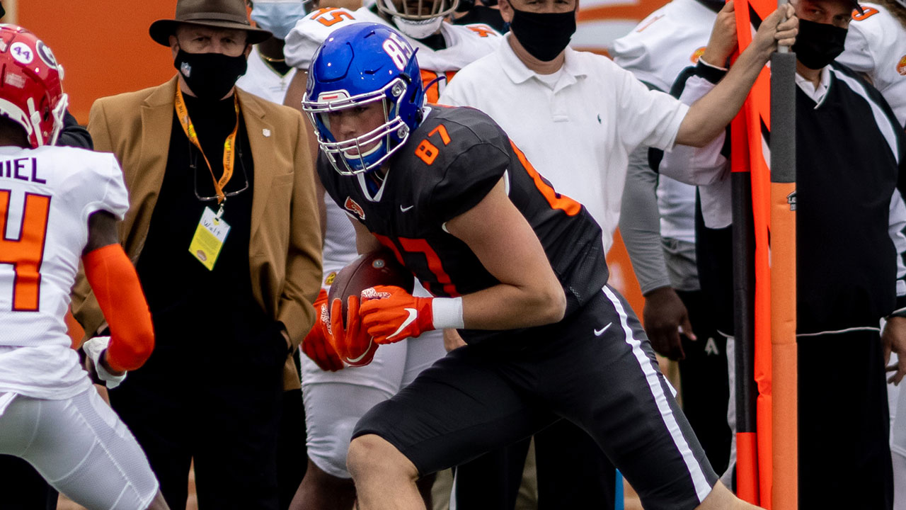 <p>We’re not exactly expecting another George Kittle with this pick in the fifth round.</p>

<p>Bates lacks the speed of Kittle, but he is a good all-around tight end with room to improve in all areas.<br />
He could compete for playing time with backups Ross Dwelley and Charlie Woerner while being a special-teams contributor from the beginning.<br />
 </p>
