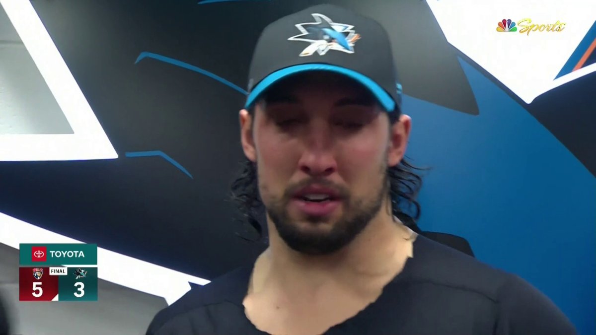 Brenden Dillon breaks down when asked about potential Sharks trade ...