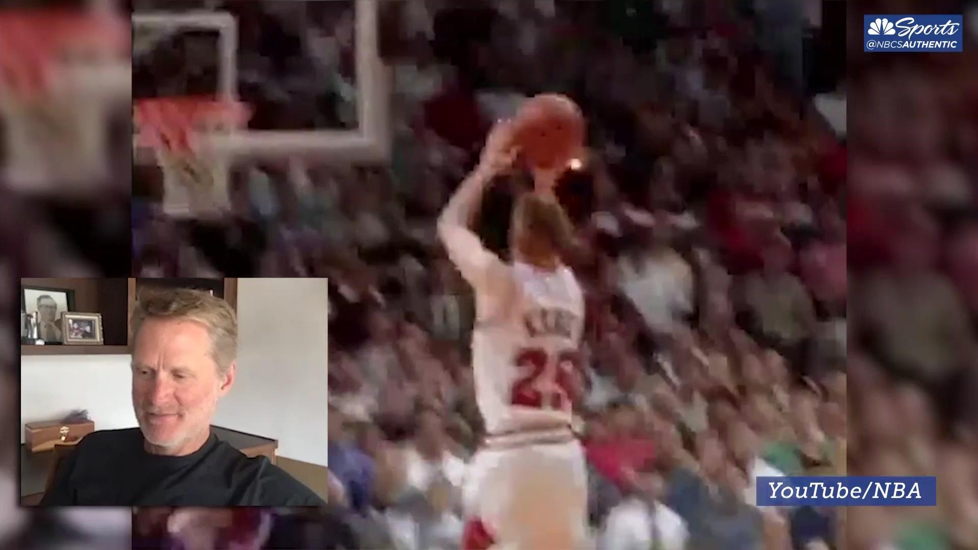 NBA Finals, Closeup of Chicago Bulls Michael Jordan and Steve Kerr