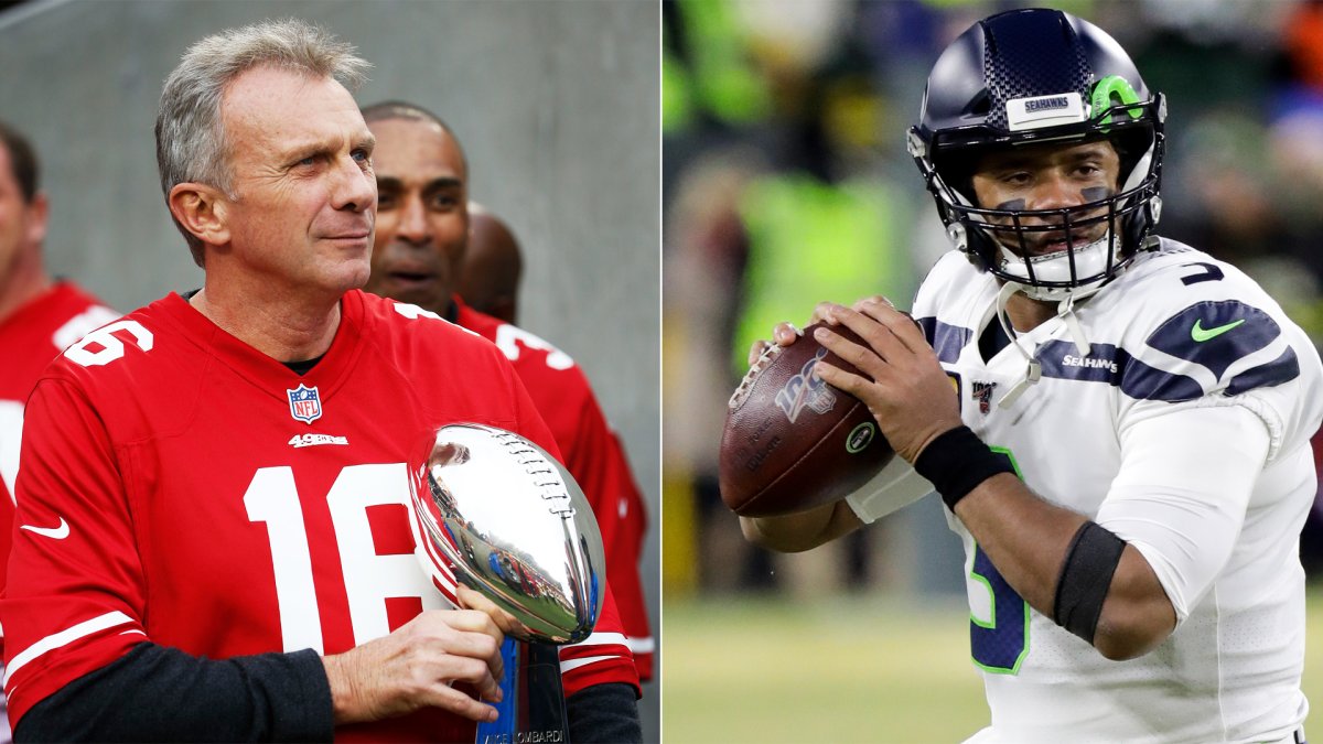 Seahawks QB Russell Wilson has framed Joe Montana 49ers jersey at