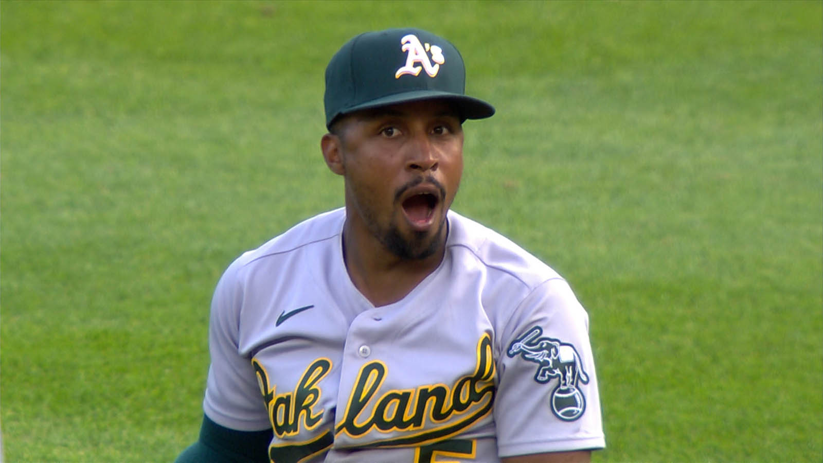 Tony Kemp is an awe of himself after making a diving catch 