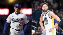 Klay Thompson slugs beer at brother Trayce's Dodgers game