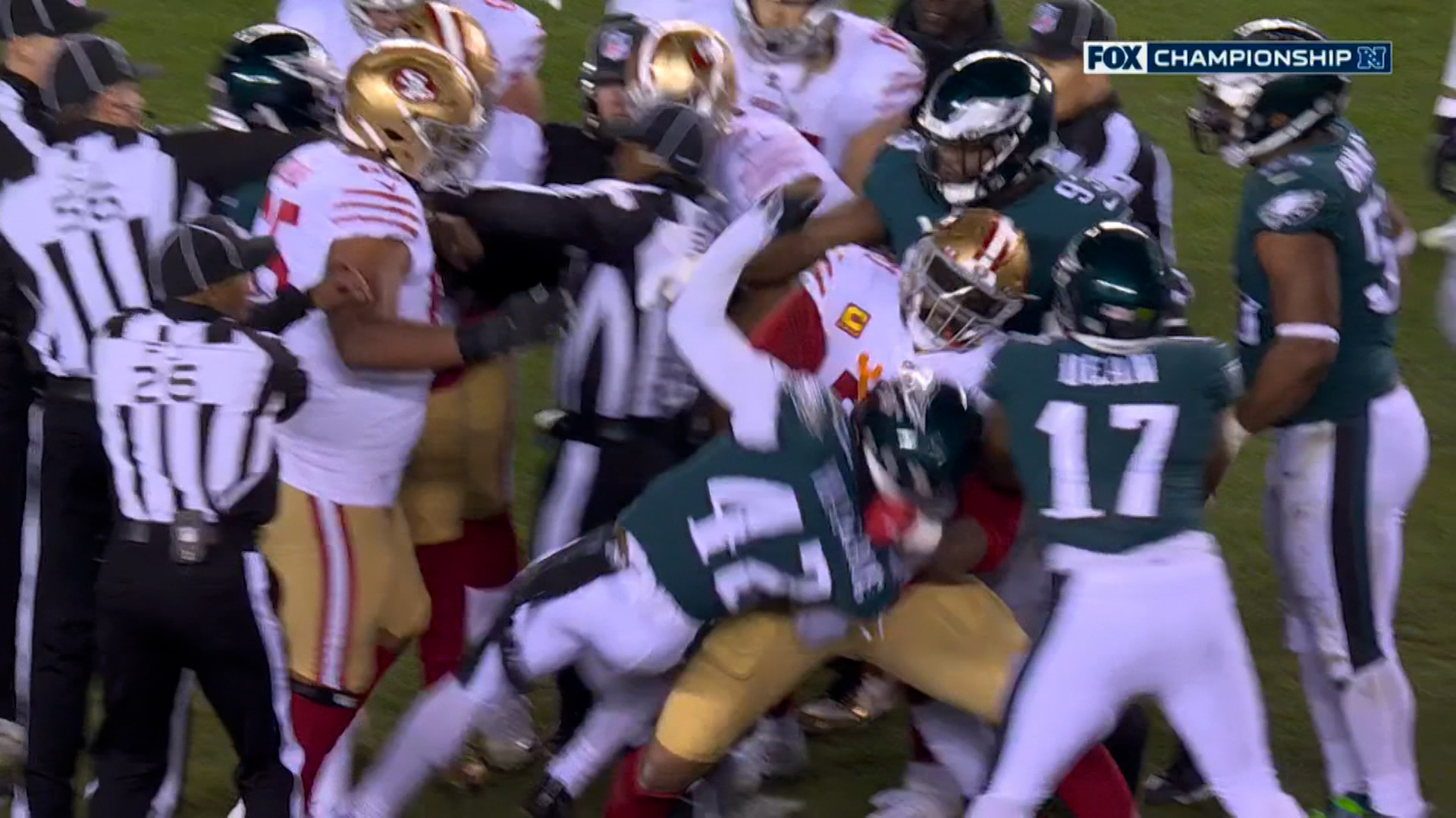 49ers-Eagles fight video: Trent Williams throws K'Von Wallace like