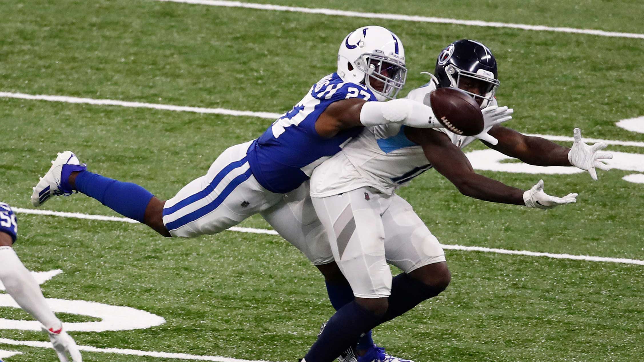 <p>The Indianapolis Colts’ defense played a major part in getting the team back to the playoffs in 2020. </p>

<p>Rhodes was a three-time Pro Bowler in Minnesota before joining the Colts in 2020. He bounced back from an interception-less 2019 by snagging two picks while starting all 16 games on Indianapolis’ eighth-ranked defense.</p>

<p>Moore II set career highs with four interceptions and 13 passes defended in 2020. He also scored his first NFL touchdown with a pick-six against the Detroit Lions.</p>

<p>The 49ers return from their bye week to play the Colts in Week 7.</p>
