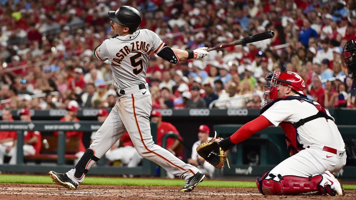 May 08 2022 San Francisco CA, U.S.A. St. Louis second baseman Tommy Edman  (19) up at bat during MLB game between the St. Louis Cardinals and the San  Francisco Giants in the