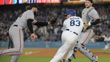 Giants stunned by Dodgers rookie making his debut in 11-inning loss – East  Bay Times