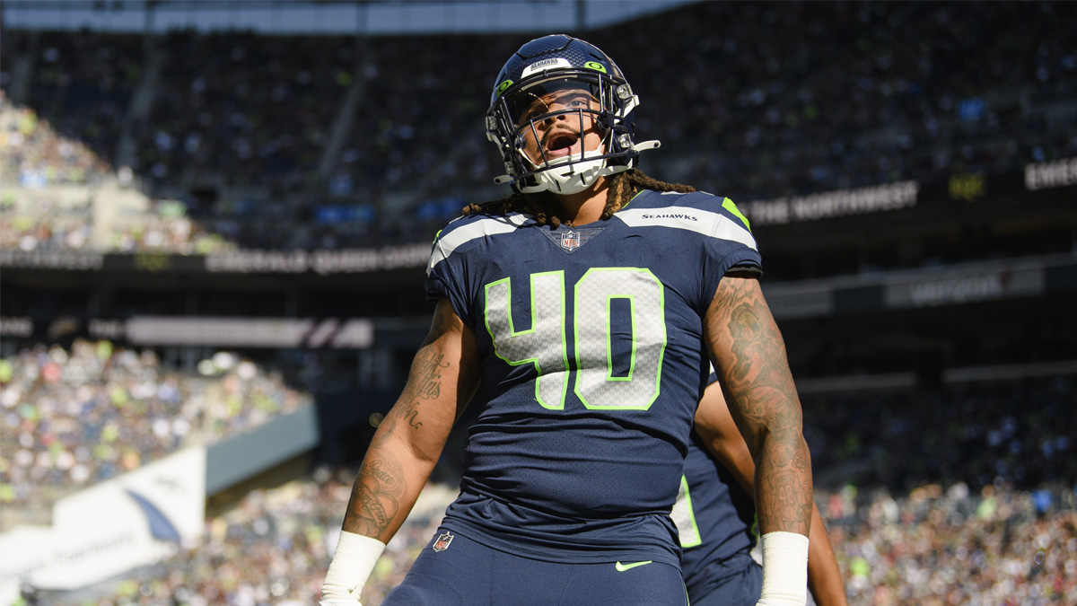 Seattle Seahawks defensive end Darryl Johnson (40) defends against the San  Francisco 49ers during an NFL football game, Sunday, Sept. 18, 2022 in  Santa Clara, Calif. (AP Photo/Lachlan Cunningham Stock Photo - Alamy