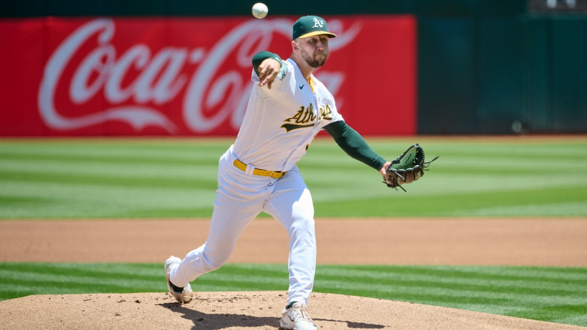James Kaprielian of the Oakland Athletics pitches during the first