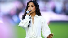 FORT LAUDERDALE, FLORIDA - JULY 21: Singer Becky G sings the national anthem prior to the Leagues Cup 2023 match between Cruz Azul and Inter Miami CF at DRV PNK Stadium on July 21, 2023 in Fort Lauderdale, Florida. (Photo by Hector Vivas/Getty Images)