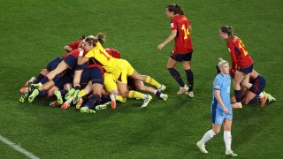 Spain players celebrate after the team’s victory in the FIFA Women’s World Cup Australia & New Zealand 2023 Final match between Spain and England at Stadium Australia on Aug. 20, 2023 in Sydney, Australia.