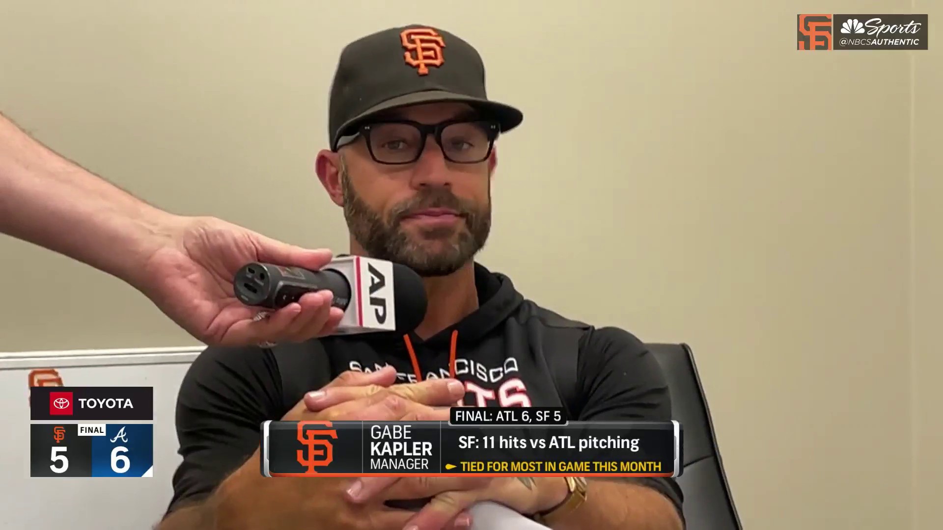 Gabe Kapler discusses Giants' 'challenging' 6-5 loss to Braves – NBC Sports  Bay Area & California