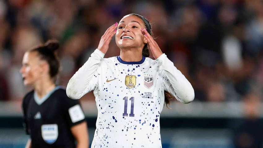 Sophia Smith #11 of the United States reacts to a missed scoring opportunity during the second half of the FIFA Women’s World Cup Australia & New Zealand 2023 Group E match between Portugal and USA at Eden Park on August 01, 2023 in Auckland, New Zealand.