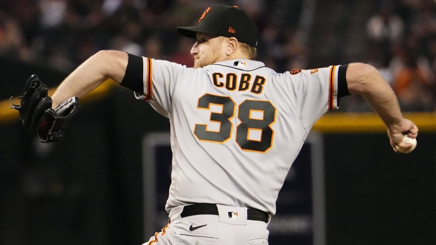 Sep 19, 2023; Phoenix, AZ, USA; San Francisco Giants starting pitcher Alex Cobb (38) throws to the Arizona Diamondbacks in the first inning at Chase Field. Mandatory Credit: Rob Schumacher-Arizona Republic