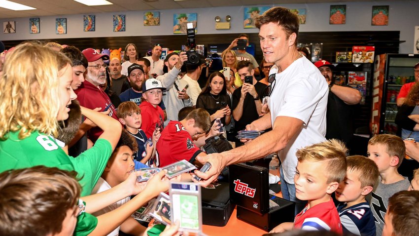 Tom Brady attends Fanatics and Topps ‘Hobby Rip Night’ Event with Michael Rubin, Tom Brady, Kevin Hart and Travis Scott on Sept. 30, 2023 in Linwood, N.J.