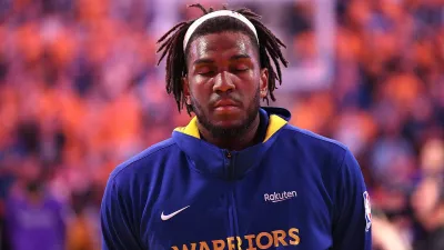 SAN FRANCISCO, CALIFORNIA – APRIL 28: Kevon Looney #5 of the Golden State Warriors stands for the national anthem before their game against the Sacramento Kings in Game Six of the Western Conference First Round Playoffs at Chase Center on April 28, 2023 in San Francisco, California. NOTE TO USER: User expressly acknowledges and agrees that, by downloading and or using this photograph, User is consenting to the terms and conditions of the Getty Images License Agreement. (Photo by Ezra Shaw/Getty Images)