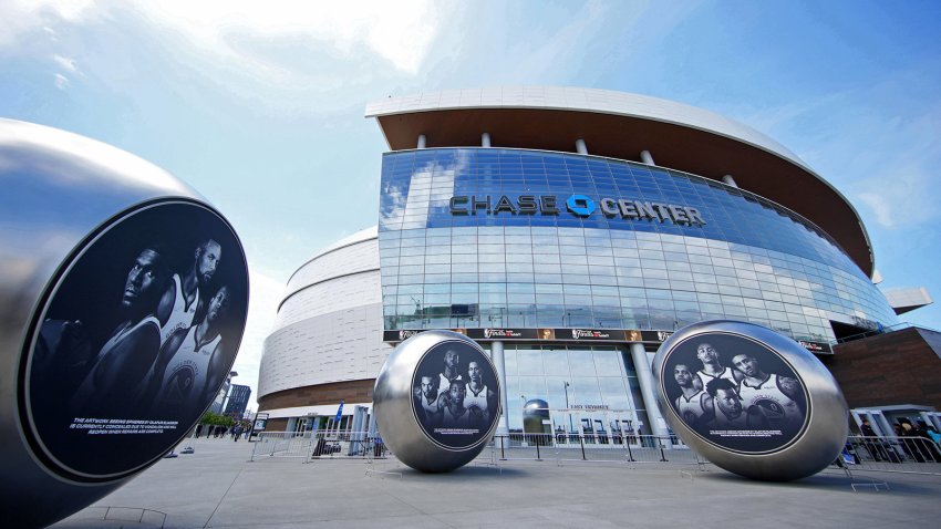 Jun 2, 2022; San Francisco, California, USA; A general view outside of Chase Center before game one of the 2022 NBA Finals between the Golden State Warriors and the Boston Celtics. Mandatory Credit: Darren Yamashita-USA TODAY Sports