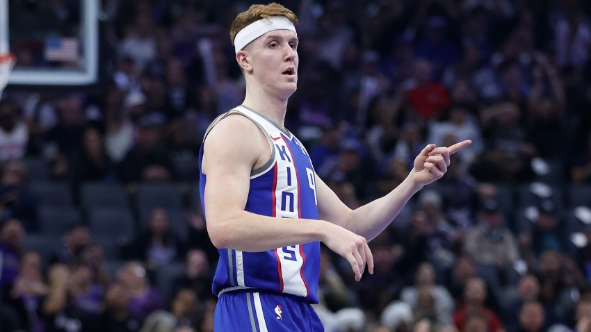 SACRAMENTO, CALIFORNIA – NOVEMBER 10: Kevin Huerter #9 of the Sacramento Kings reacts after making a three-point shot in the first quarter against the Oklahoma City Thunder during the NBA In-Season Tournament at Golden 1 Center on November 10, 2023 in Sacramento, California. NOTE TO USER: User expressly acknowledges and agrees that, by downloading and or using this photograph, User is consenting to the terms and conditions of the Getty Images License Agreement. (Photo by Lachlan Cunningham/Getty Images)