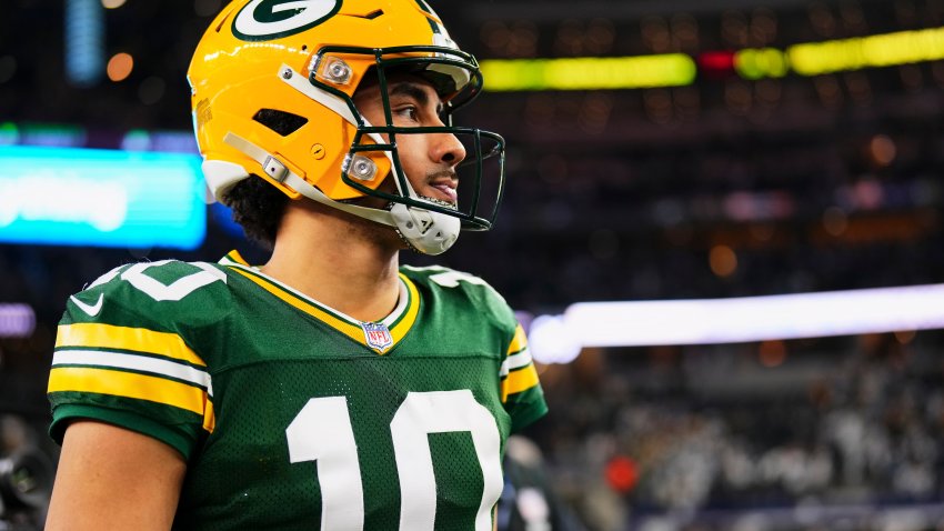 DALLAS, TX – JANUARY 14: Jordan Love #10 of the Green Bay Packers celebrates after defeating the Dallas Cowboys during the NFC Wild Card playoff game at AT&T Stadium on January 14, 2024 in Dallas, Texas. (Photo by Cooper Neill/Getty Images)