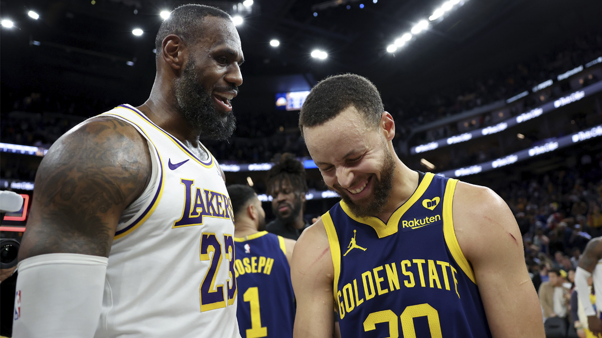 LeBron James States Reported Warriors Lakers Trade Talks Didn T Go Far   Steph Curry Lebron James GettyImages 1966616779 