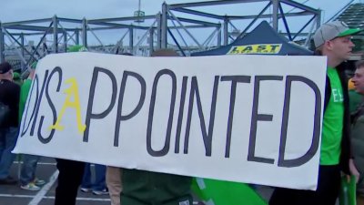 Fans protest outside Oakland A's season opener
