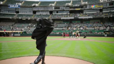 Darth Vader spikes ceremonial first pitch on May 4th at A's game