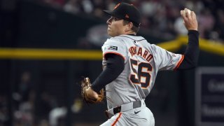 Jun 3, 2024; Phoenix, Arizona, USA; San Francisco Giants pitcher Spencer Howard (56) throws against the Arizona Diamondbacks in the second inning at Chase Field. Mandatory Credit: Rick Scuteri-USA TODAY Sports