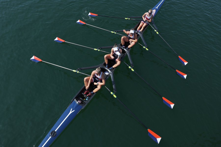 Team United States after competing in the Rowing Women's Quadruple Sculls Repechage on day three of the Olympic Games Paris 2024.