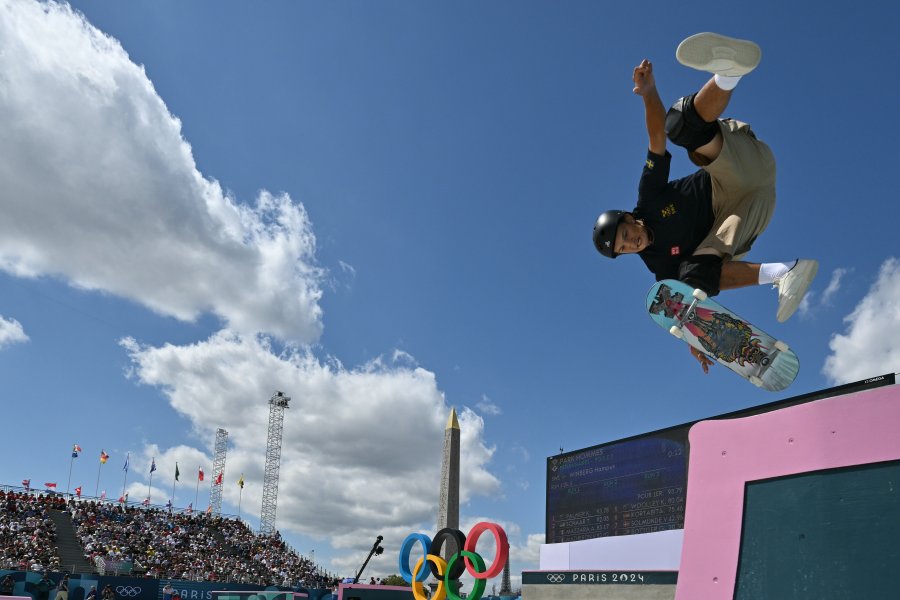 The U.S.' Tom Schaar competes in the men's park skateboarding prelims