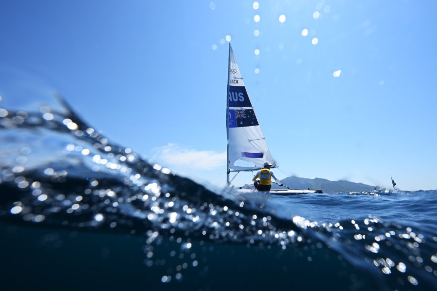 Matt Wearn of Team Australia prepares to compete in the Men's Dinghy ILCA class on day nine of the Olympic Games Paris 2024 at Marseille Marina on August 04, 2024 in Marseille, France