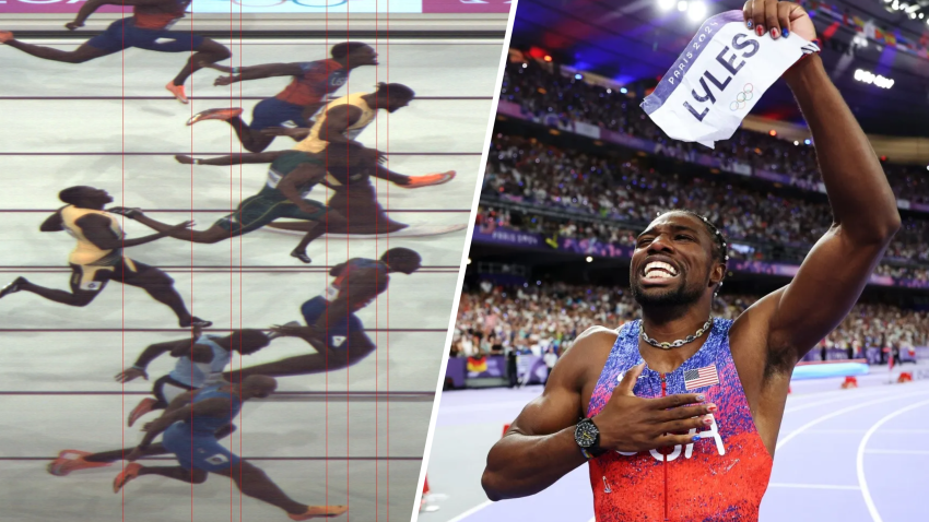 American track and field star Noah Lyles won gold by a fraction of a second at the Paris 2024 Olympics.