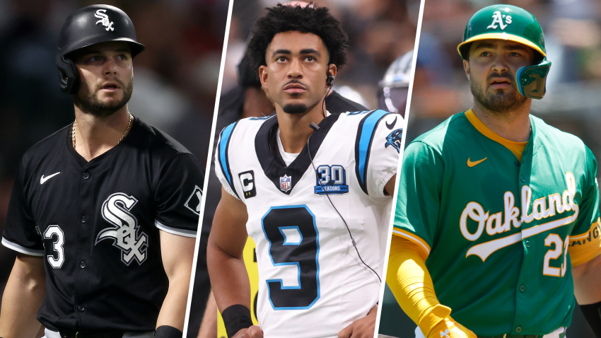 Split image of White Sox, Panthers and Athletics players