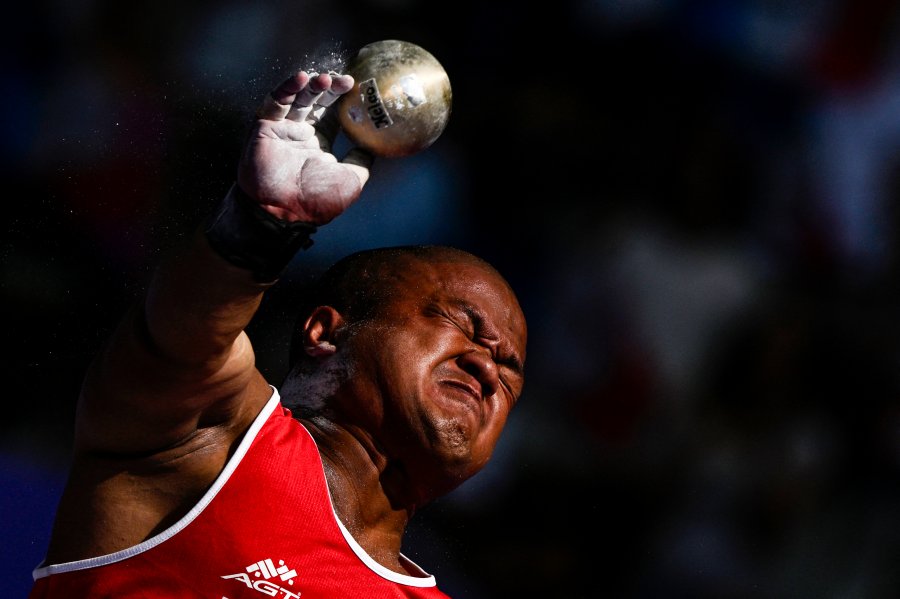 Singapore's Diroy Muhammad Noordin competes in the Men’s shot put F40 athletic event during the Paris 2024 Paralympic Games at the Stade de France in Saint-Denis North of Paris on September 1 2024